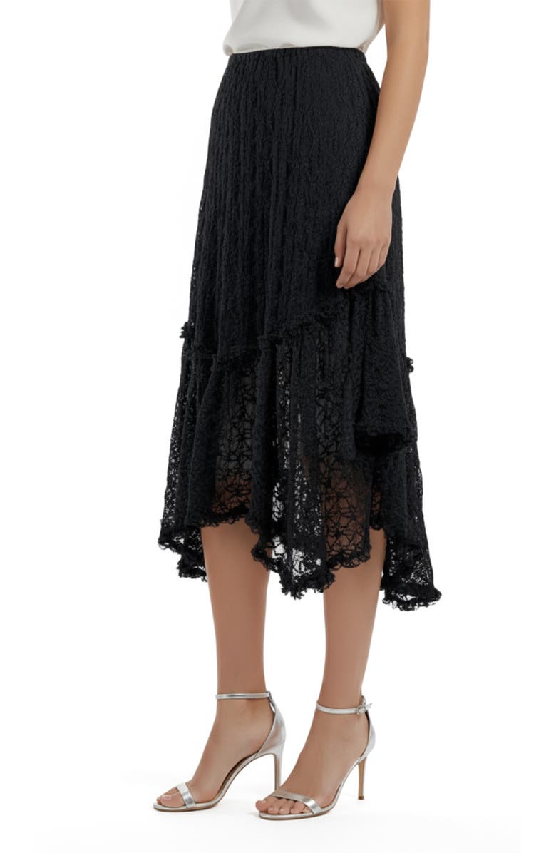 All in Favor Lace Asymmetric Hem Skirt, Alternate, color, Black