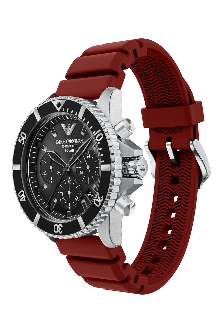 World Explorer Solar Chronograph Bracelet Watch Set, 43mm, Alternate, color, RED/ SILVER