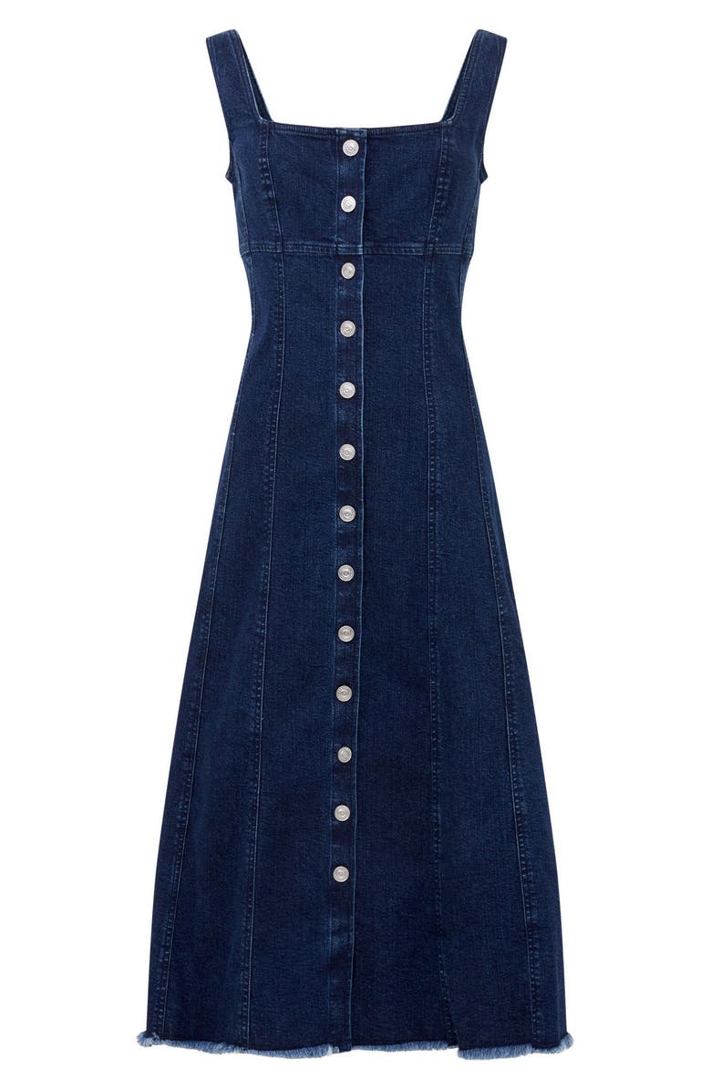 French Connection Arywode Sleeveless Fray Hem Denim Midi Dress, Alternate, color, 40-Mid Wash
