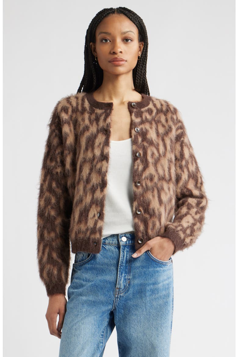 Leopard Crewneck Cardigan, Main, color, BROWN COFFEE ANIMAL