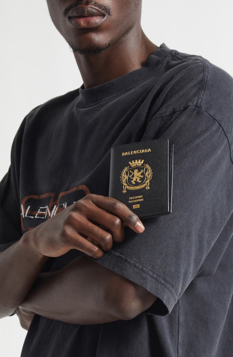 Balenciaga Passport Leather Vertical Bifold Wallet, Alternate, color, Black