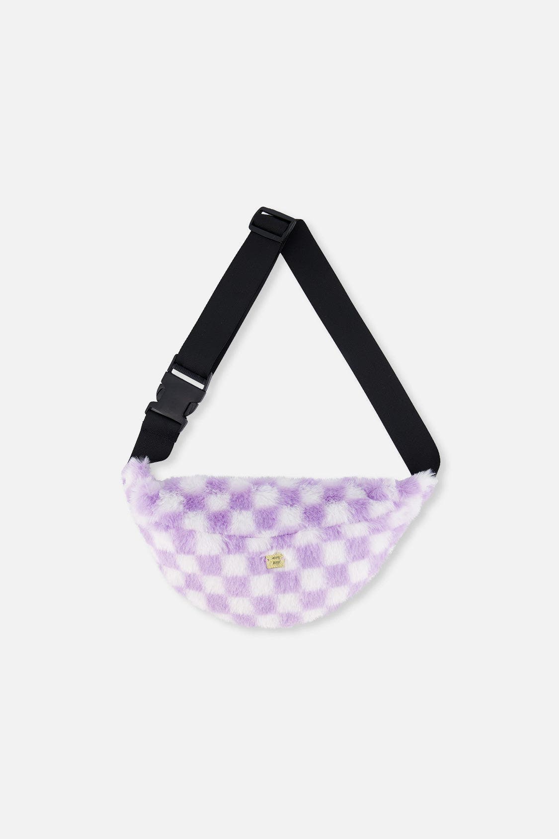 Checkered Faux Fur Zip Fanny Bag, Alternate, color, Lilac and White Tiles