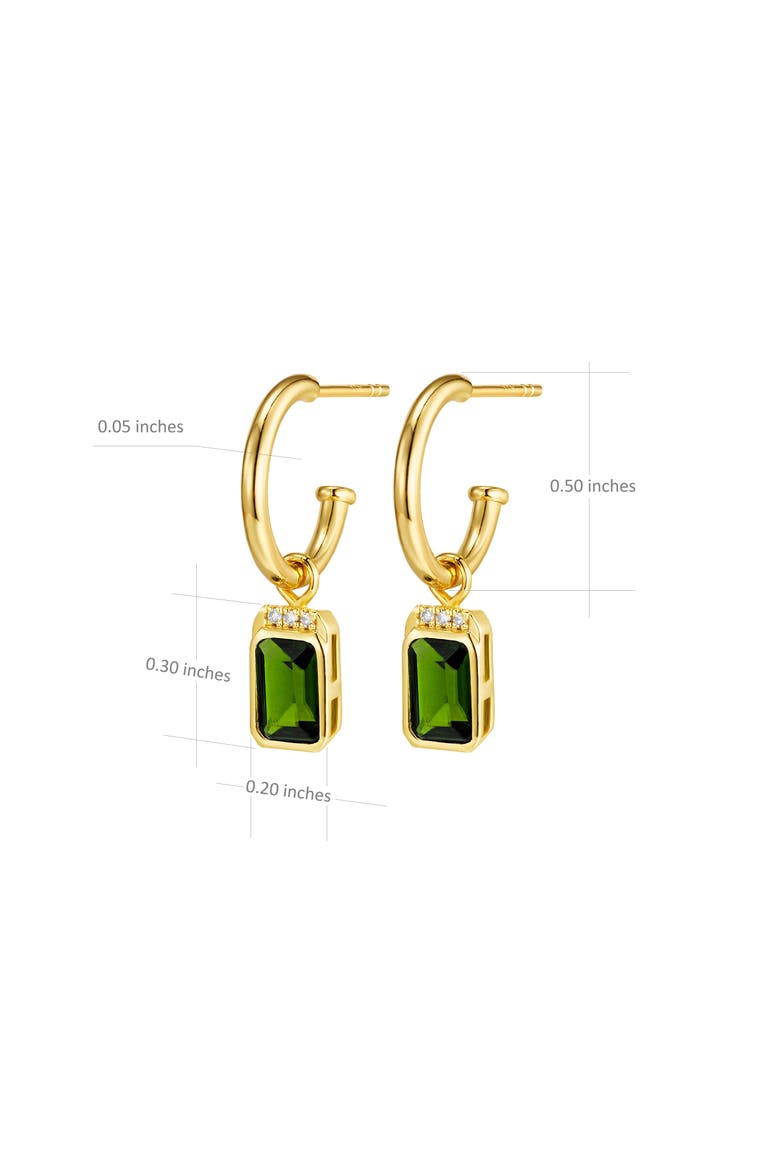 Noelle Diamond Hoops | 6 natural diamonds - 2 diopside gemstones| 925 Sterling Silver | Earrings | Hoop | Yellow 18k-Gold Plated, Alternate, color, Diopside Green