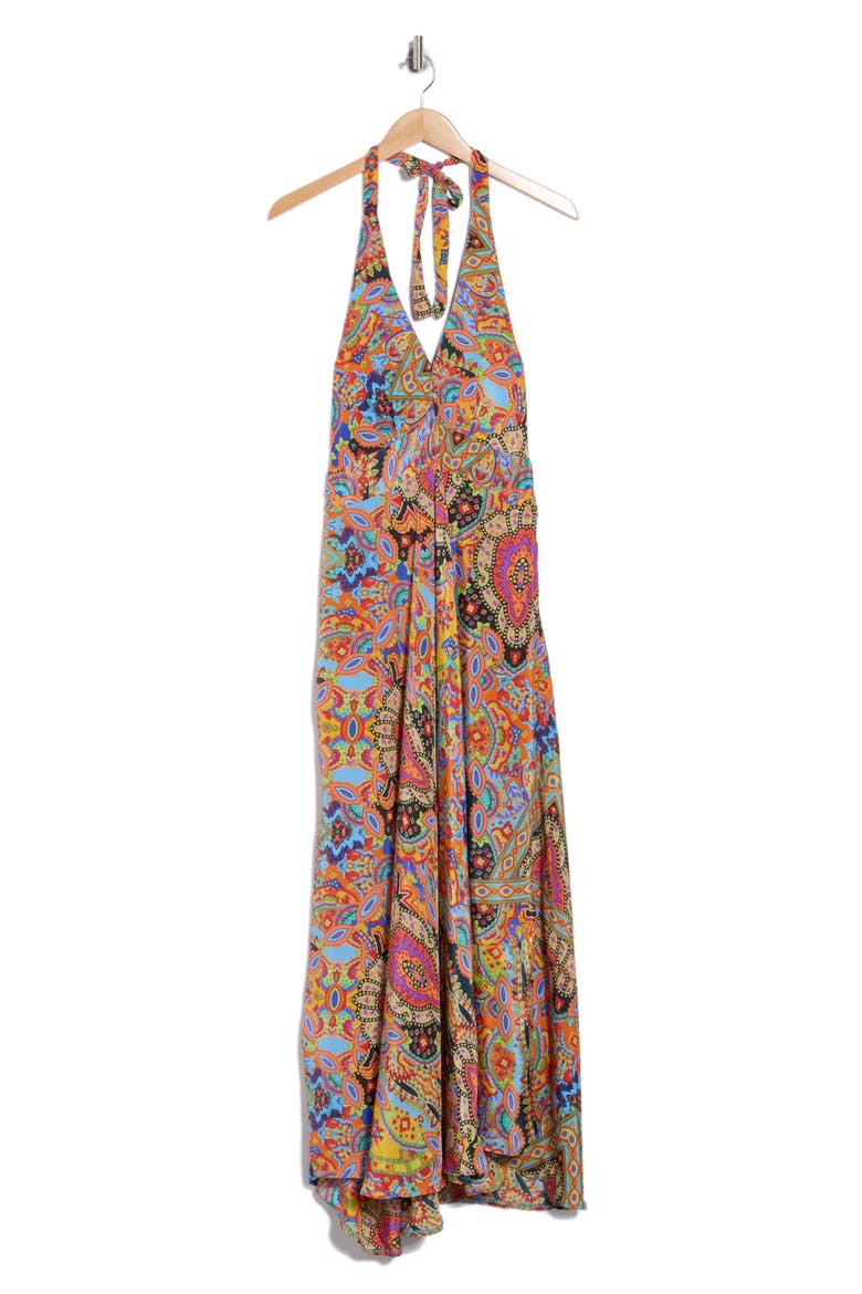 Printed Maxi Halter Dress, Main, color, RED MULTI