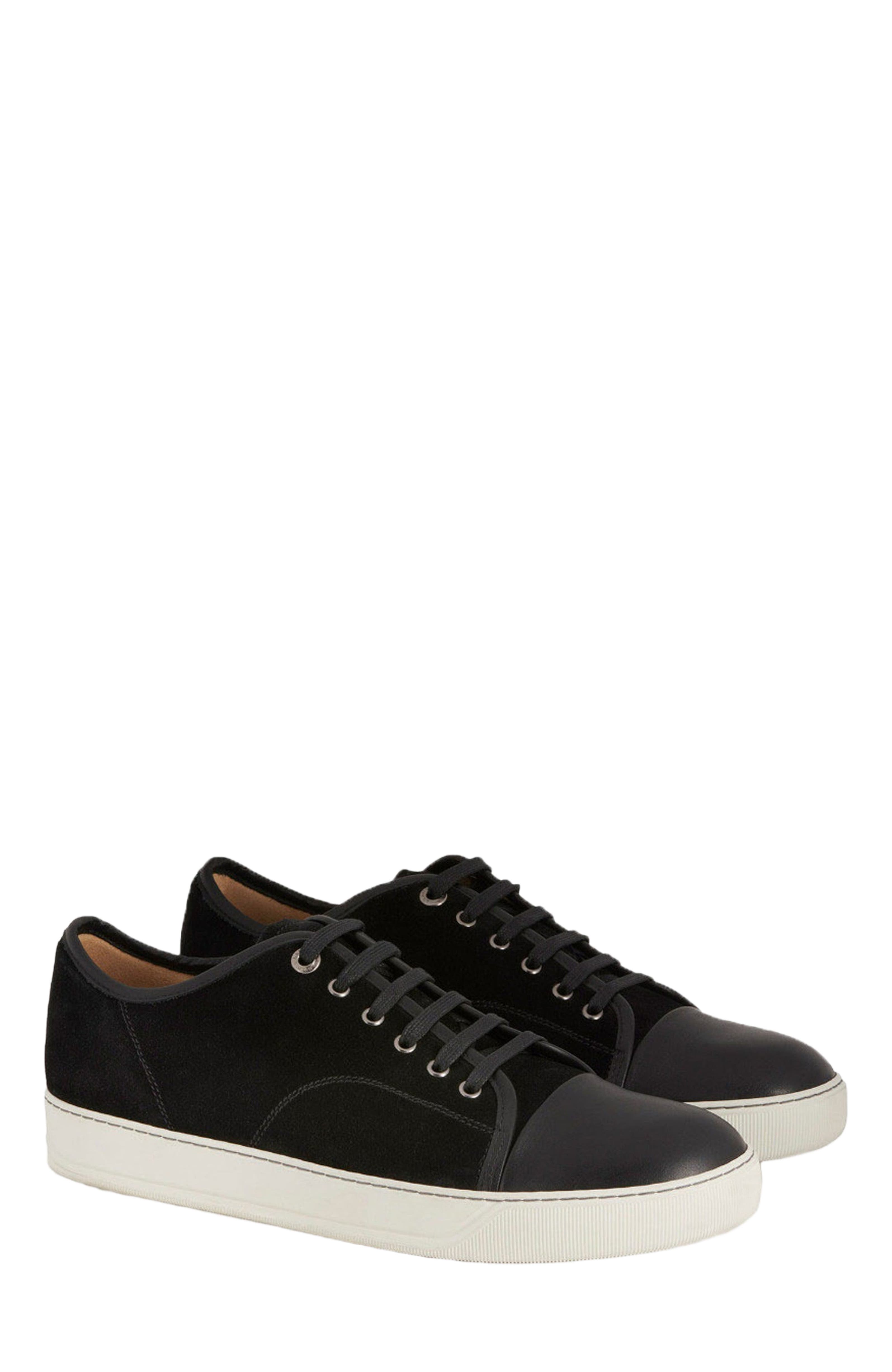 Lanvin Dbb1 Leather And Suede Sneakers, Alternate, color, Black