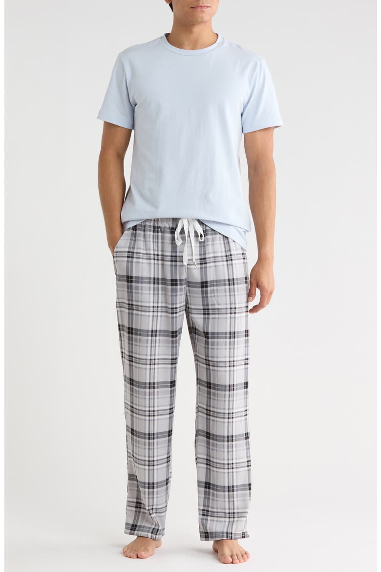 Crewneck T-Shirt & Plaid Pajama Pants Set, Main, color, HEATHER GREY/ LUNAR ROCK