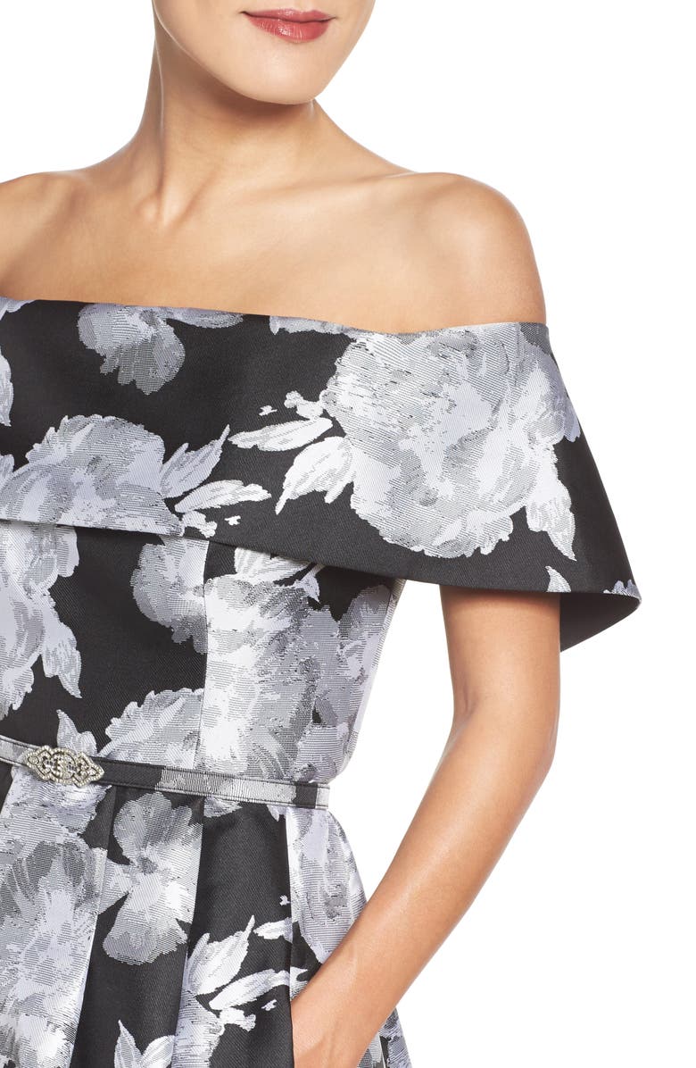 Vince Camuto Belted Jacquard Off the Shoulder Gown, Alternate, color, 