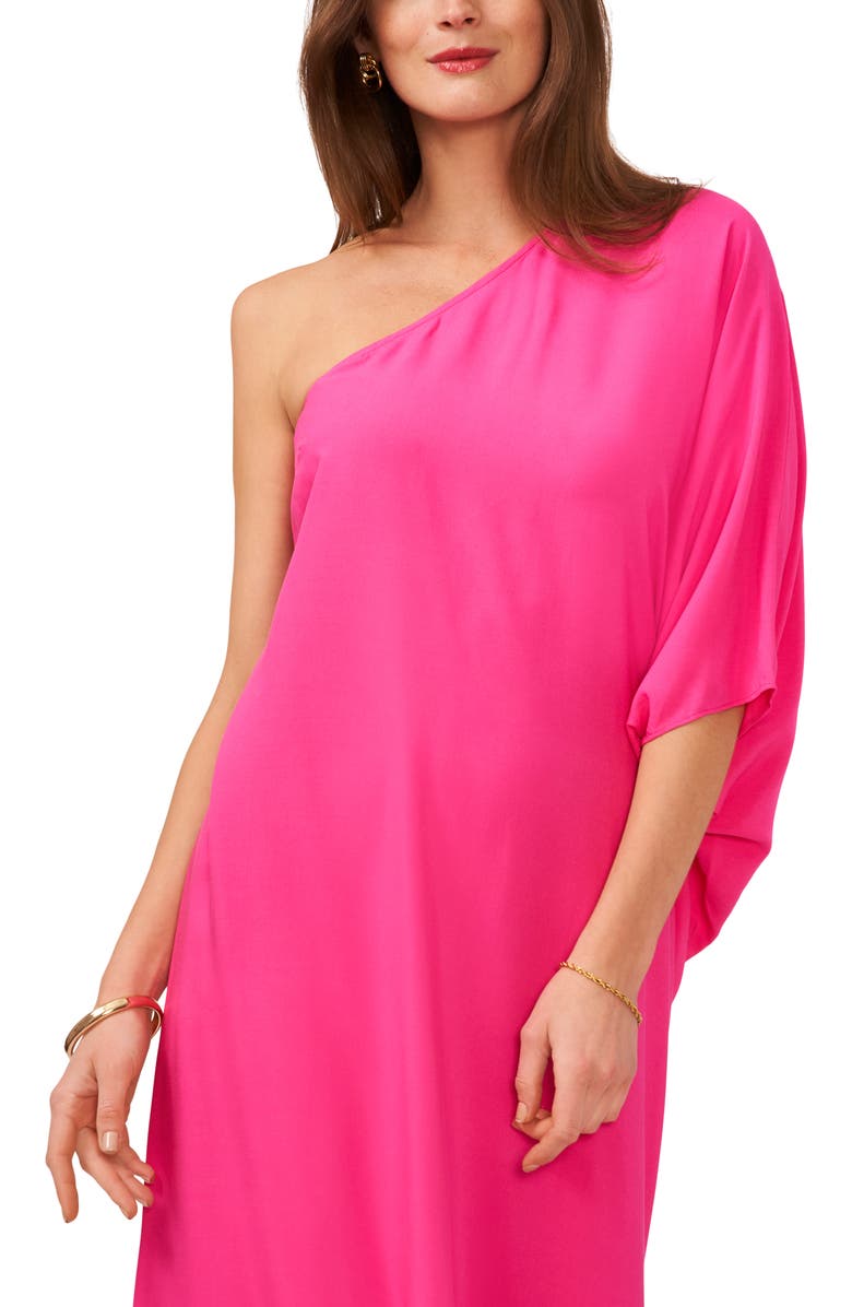 Vince Camuto One-Shoulder Asymmetric Caftan Dress, Alternate, color, Hot Pink