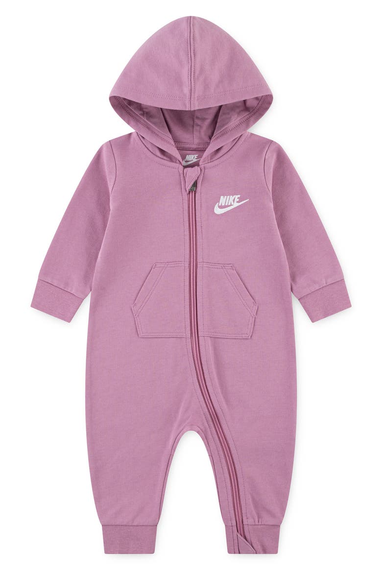 Futura French Terry Hooded Romper, Main, color, MAGIC FLAMINGO
