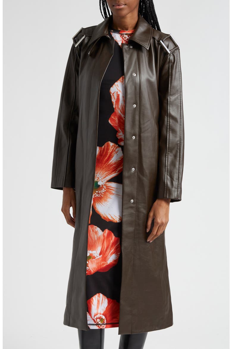 Oversize Faux Leather Trench Coat, Alternate, color, CHOCOLATE