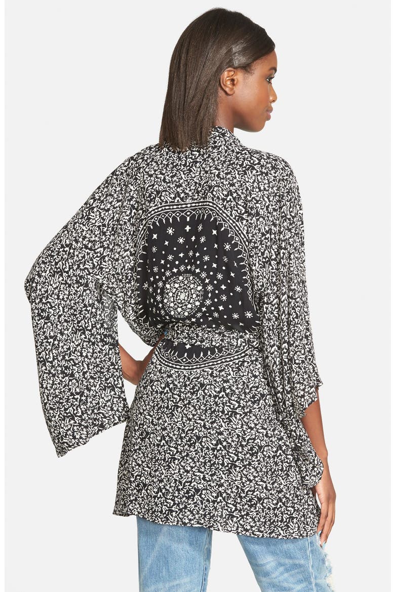 Floral Print Kimono, Alternate, color, BLACK