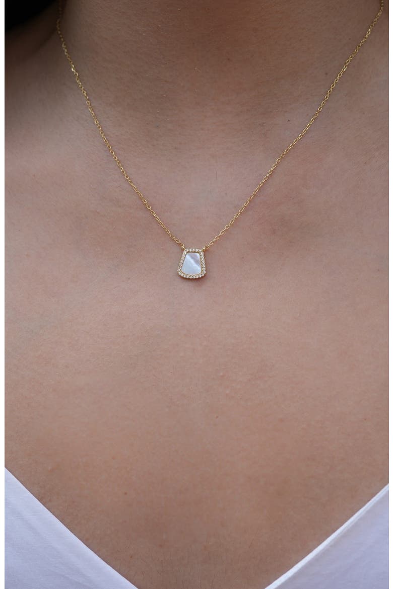 Pavé Crystal Mother-of-Pearl Pendant Necklace, Alternate, color, GOLD