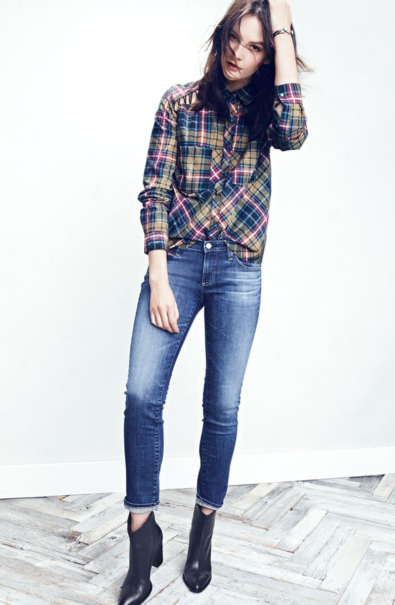 Free People Stitch Detail Plaid Shirt, Alternate, color, 