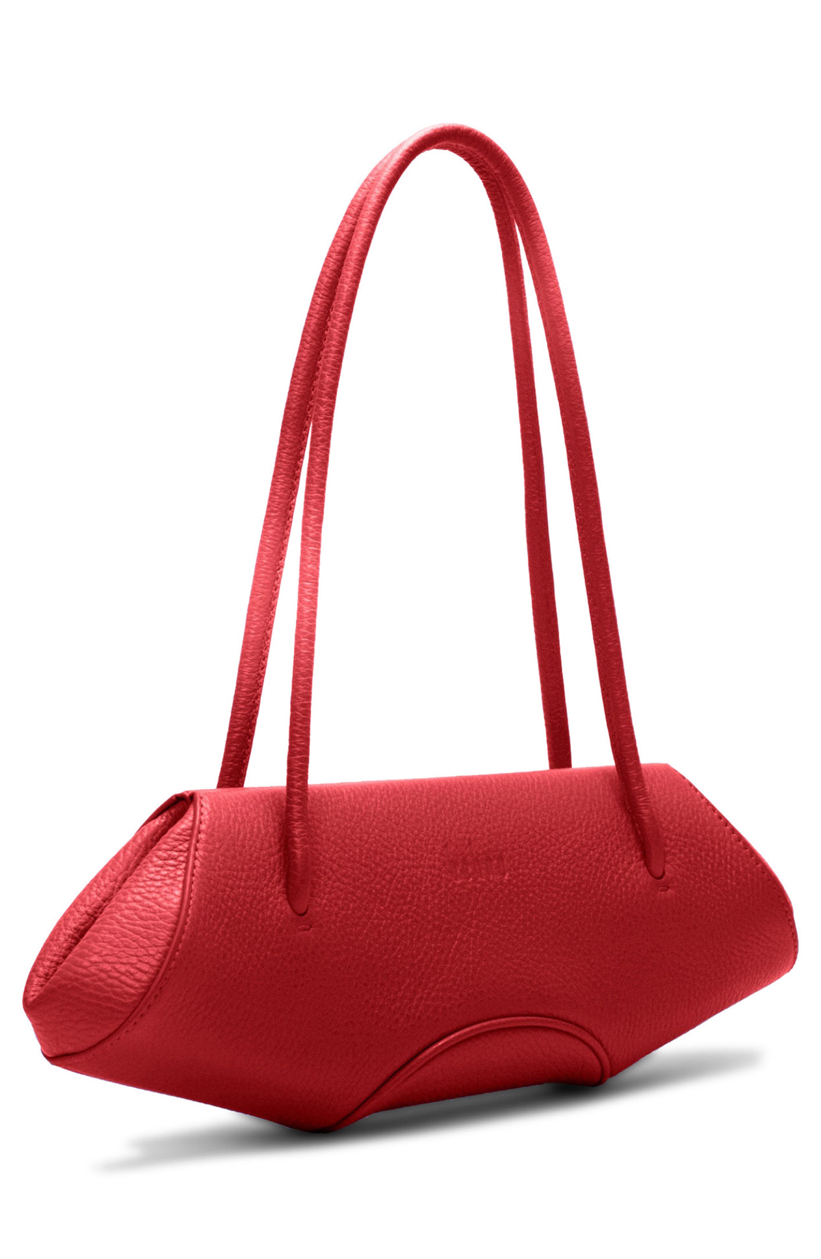 Mini Elizabeth Baguette Pebble Leather Shoulder Bag, Alternate, color, RED