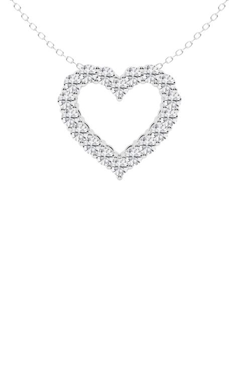 14K White Gold Near Colorless Lab Grown Heart Diamond Necklace