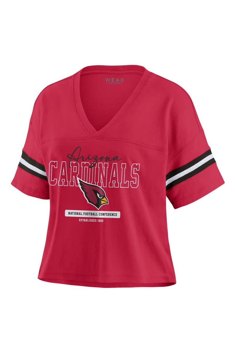 Women's WEAR by Erin Andrews Cardinal Arizona Cardinals Color Block Boxy Modest Crop V-Neck T-Shirt, Alternate, color, Cardinal
