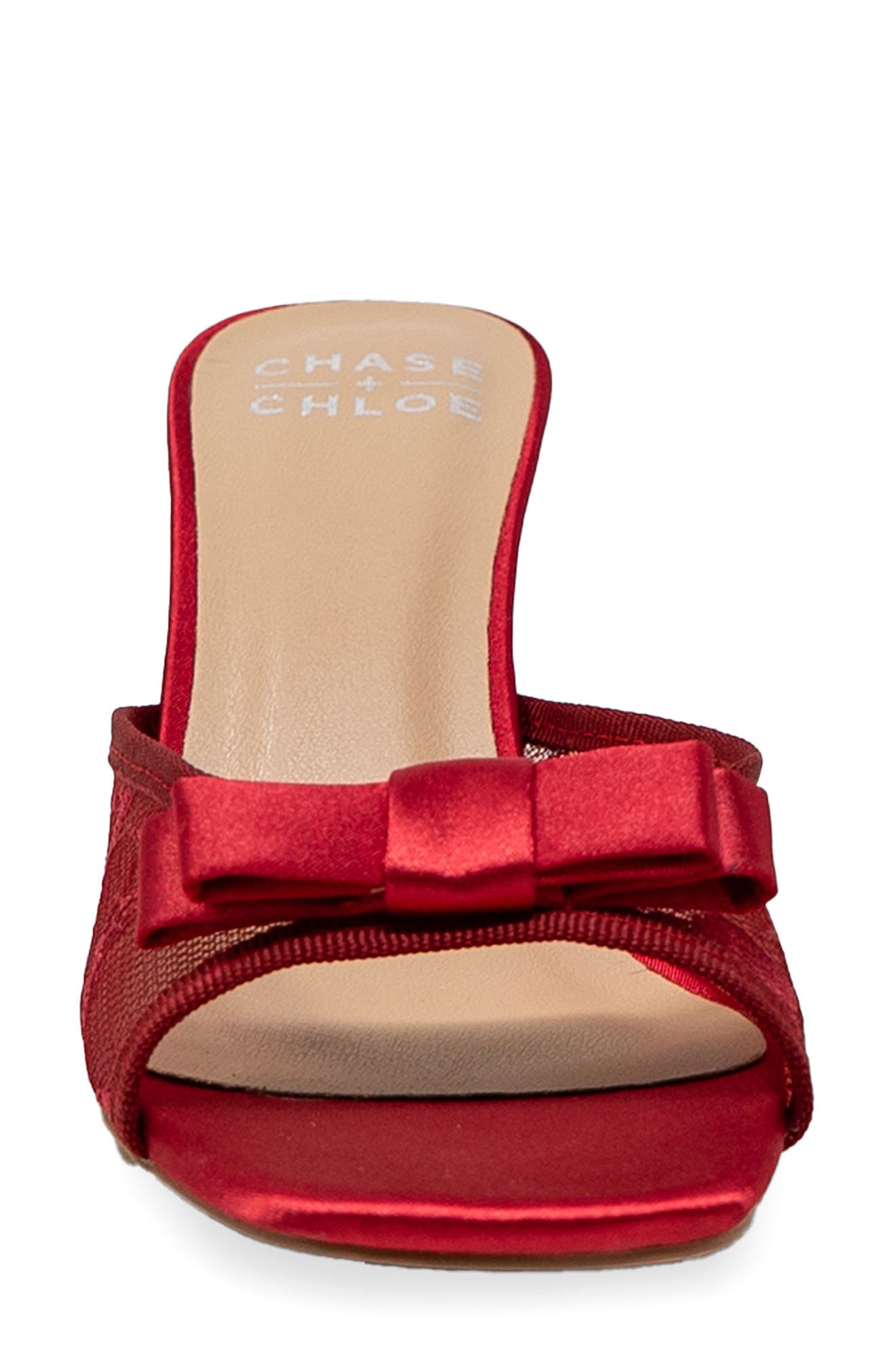 CHASE AND CHLOE Jabari Satin Bow Lace Sandal, Alternate, color, Red Satin