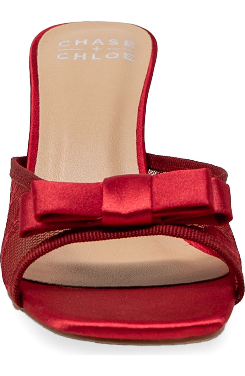 CHASE AND CHLOE Jabari Satin Bow Lace Sandal, Alternate, color, Red Satin