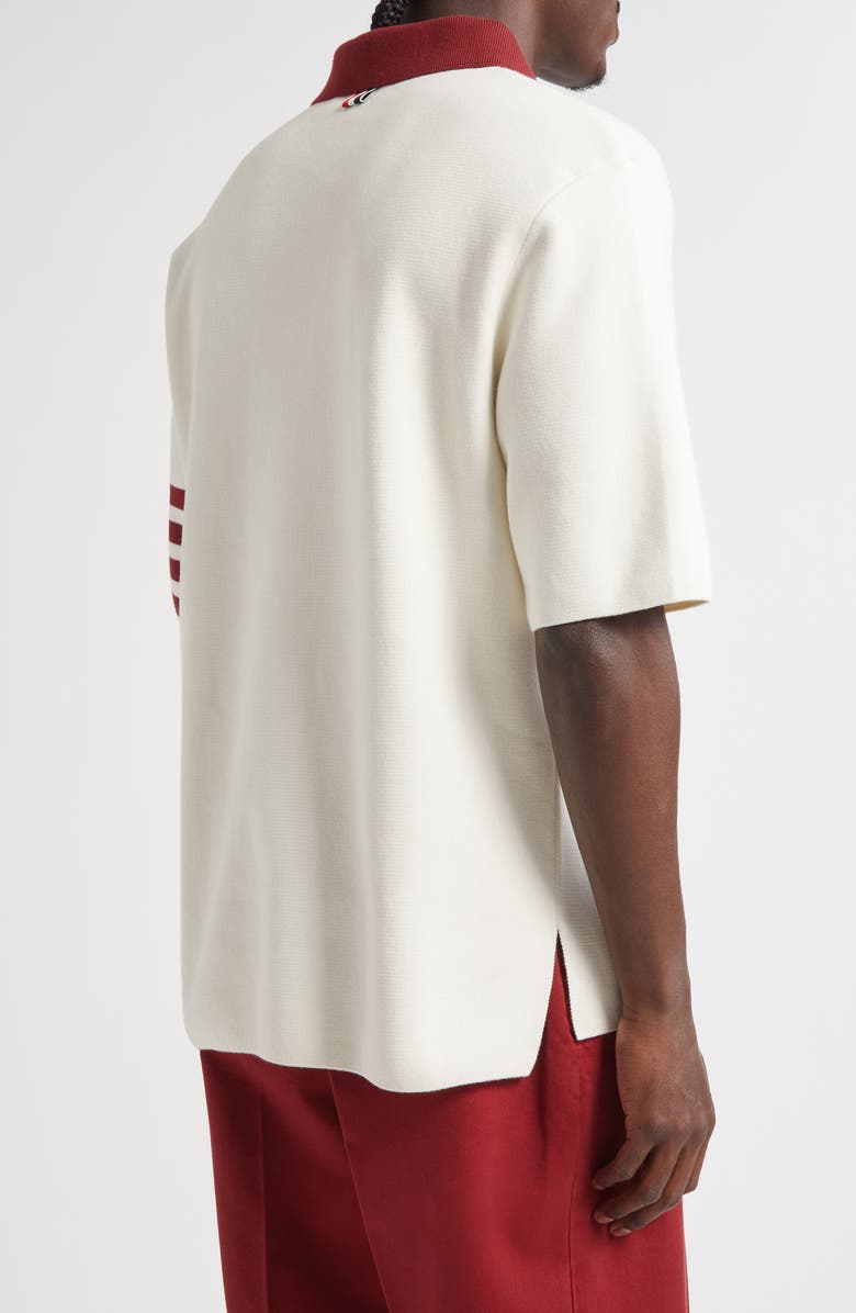 Thom Browne Rugby Fit 4-Bar Milano Stitch Short Sleeve Polo Sweater, Alternate, color, White