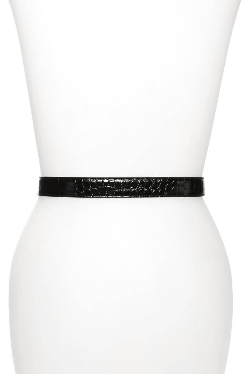 Balenciaga Double B Logo Buckle Croc Embossed Leather Belt, Alternate, color, 