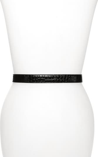Balenciaga Double B Logo Buckle Croc Embossed Leather Belt