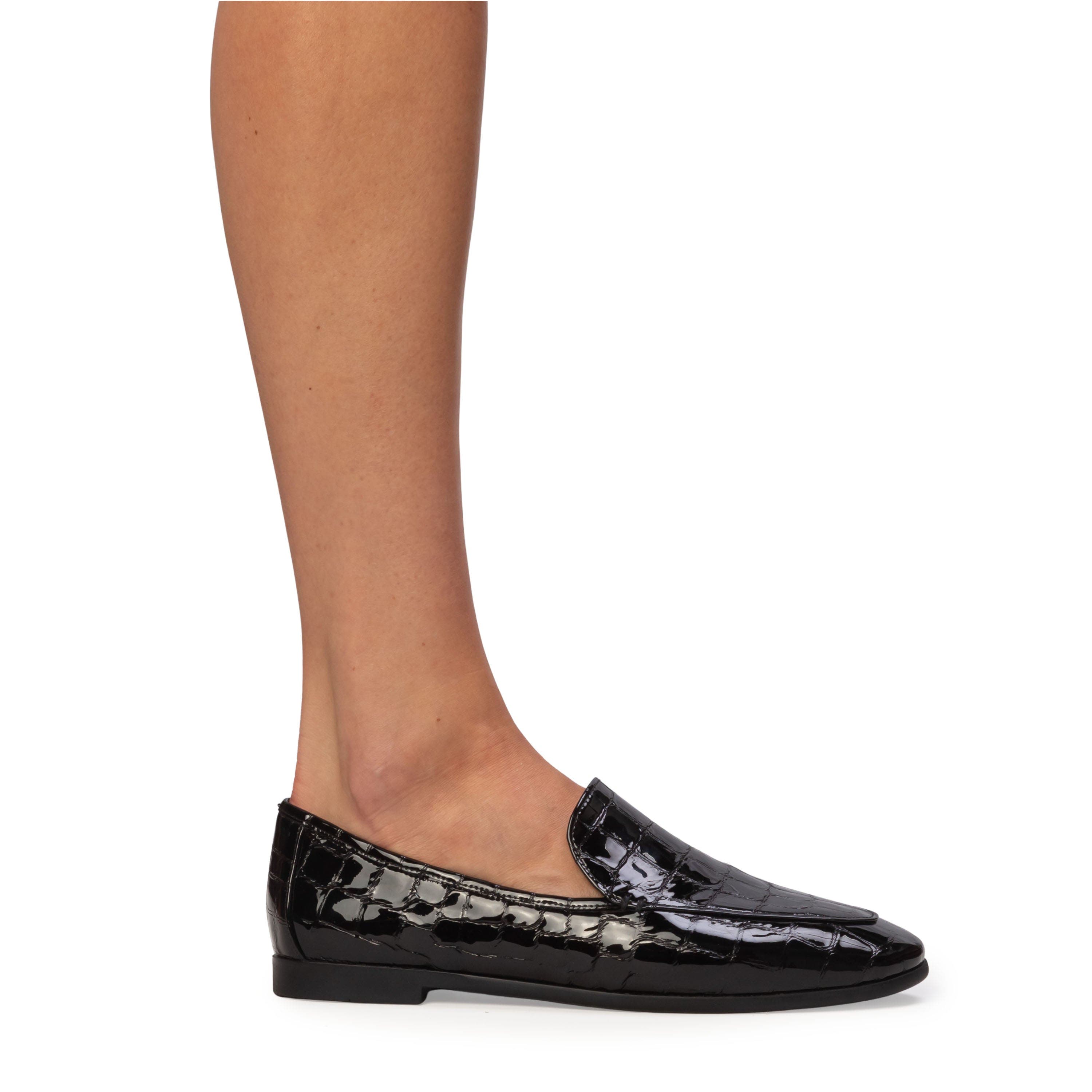 Allie Croc Loafer, Alternate, color, Black Croc Patent Leather