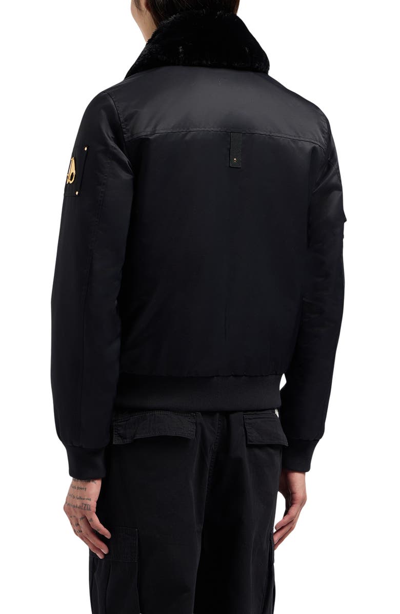 Moose Knuckles Courville Bunny Plush Faux Fur Trim Bomber Jacket, Alternate, color, Black