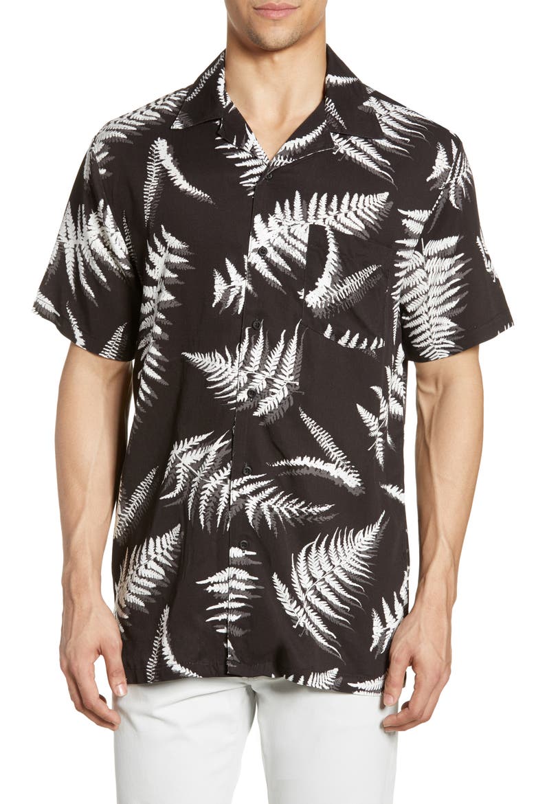 Fern Leaves Vacation Shirt, Main, color, BLACK