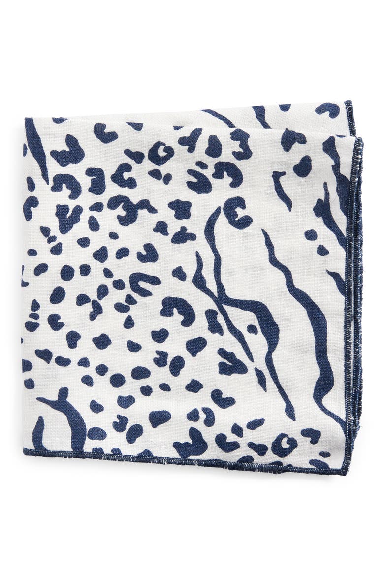 Print Linen Pocket Square, Main, color, NAVY