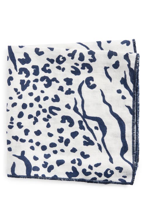 CLIFTON WILSON Print Linen Pocket Square in Navy 