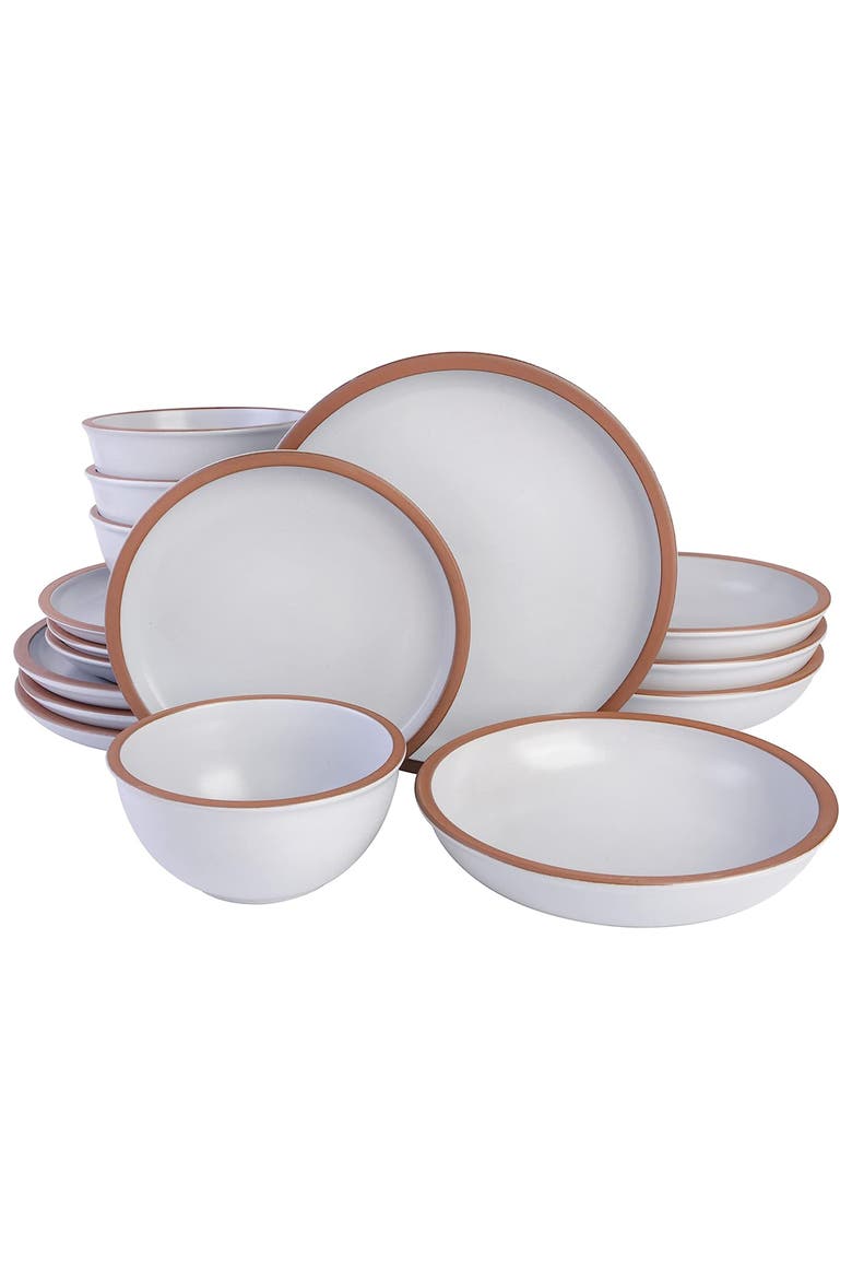 Lagos 16 Piece Terracotta Double Bowl Dinnerware Set, Main, color, White