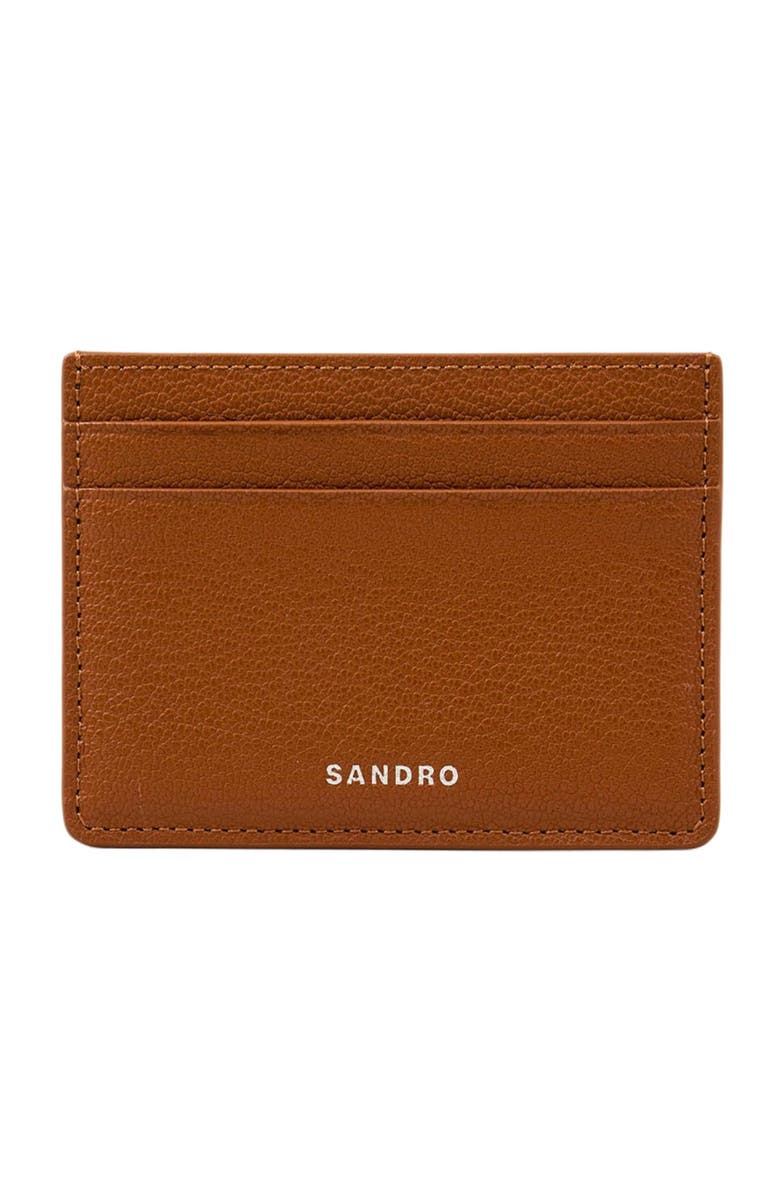 SANDRO Grained leather cardholder, Alternate, color, Cognac