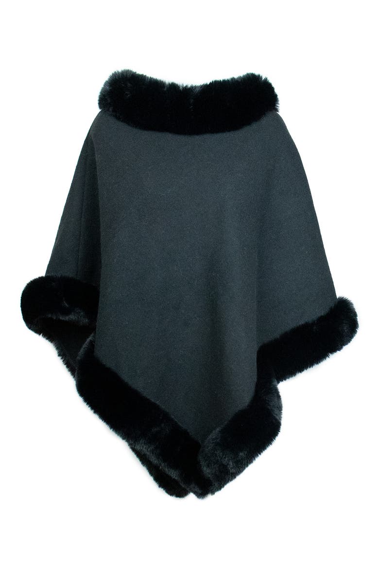 Faux Fur Trim Knit Poncho, Main, color, BLACK/BLACK