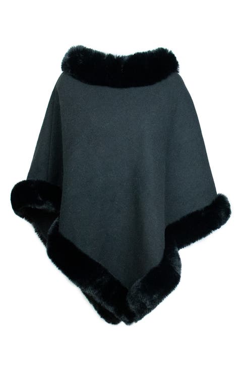 Faux Fur Trim Knit Poncho