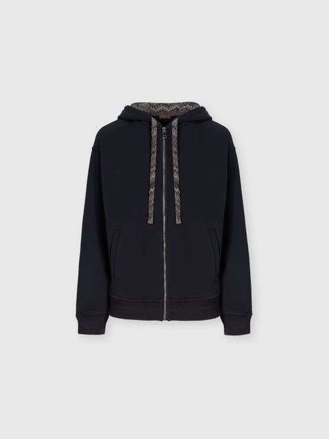 Cotton Fleece Cardigan With Zigzag Insert And Hood