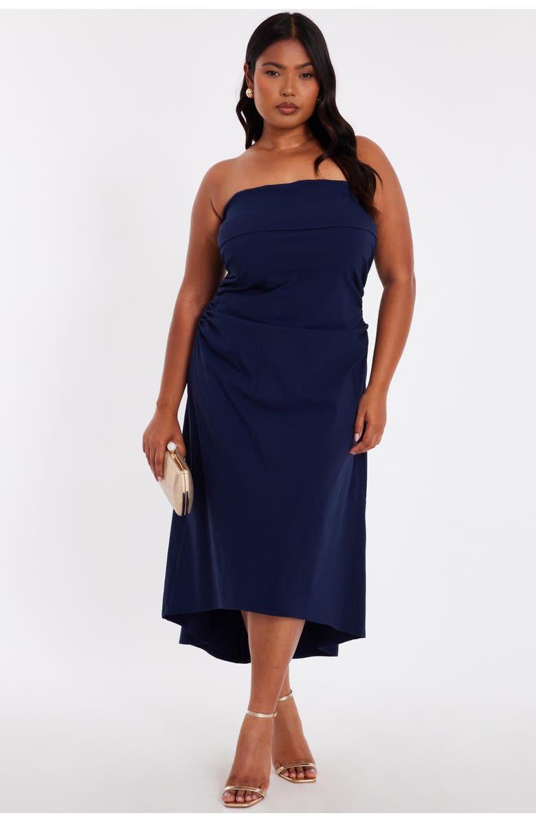 QUIZ Plus Size Bandeau Dip Hem Dress, Main, color, Navy