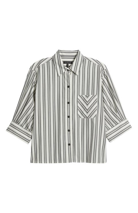 Lucia Stripe Cotton Poplin Button-Up Shirt