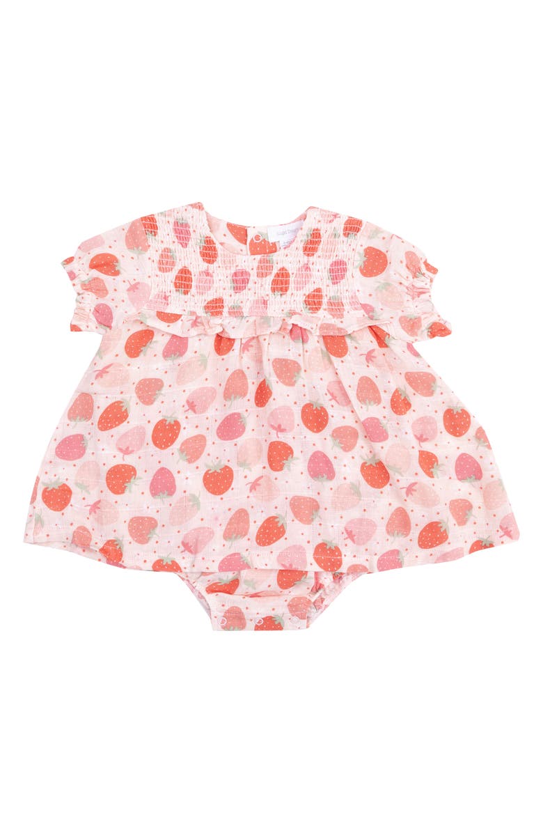 Angel Dear Strawberry Organic Cotton Muslin Skirted Bodysuit, Main, color, 
