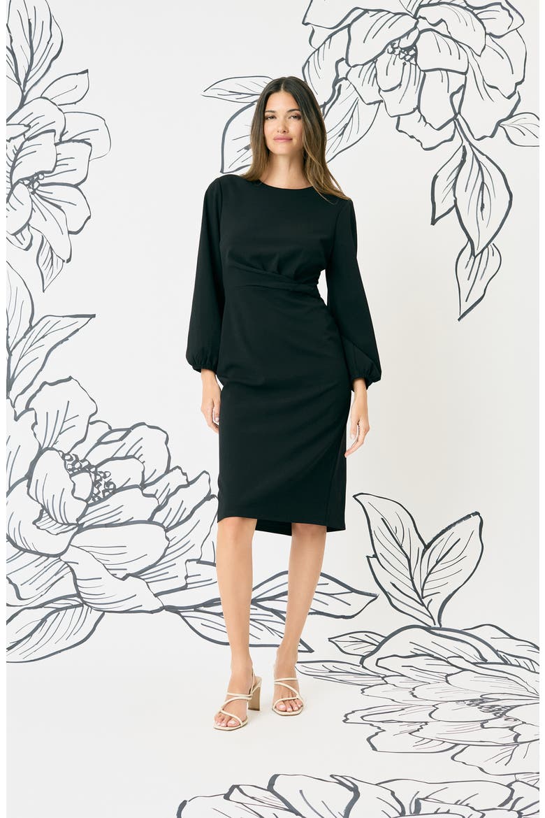 Twisted Long Sleeve Midi Dress, Alternate, color, BLACK