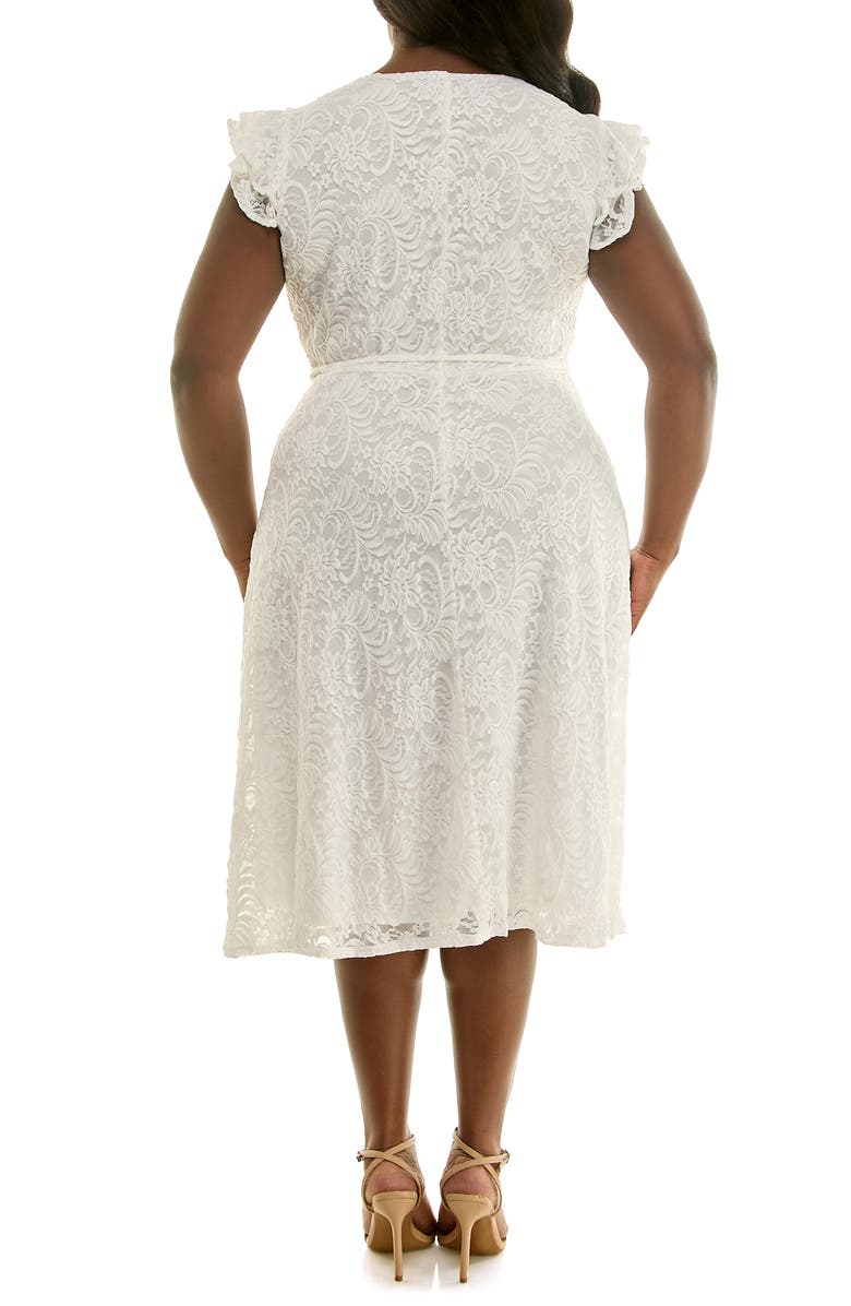 Nina Leonard Fit and Flare Lace Dress, Alternate, color, White