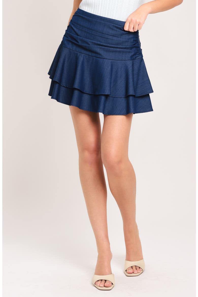 Ruched Tiered Ruffle Skort, Main, color, DARK INDIGO