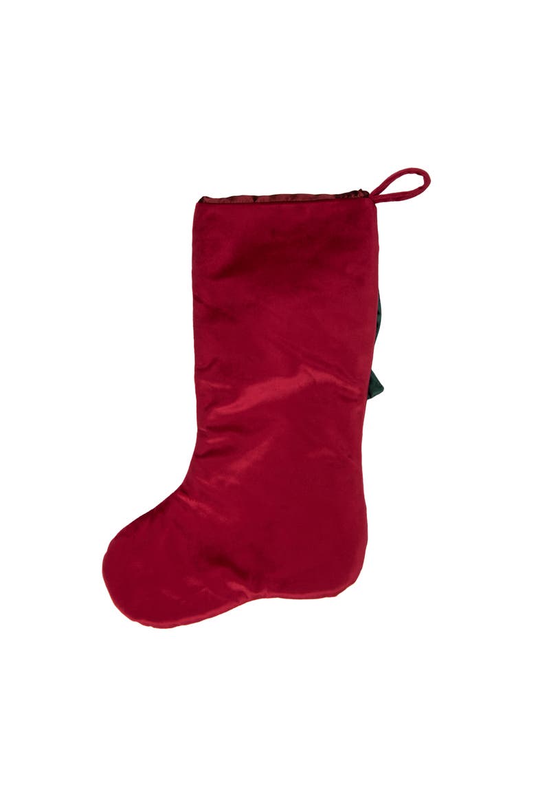 Fancy Green Bow on Floral Botanical Christmas Stocking, Alternate, color, Red