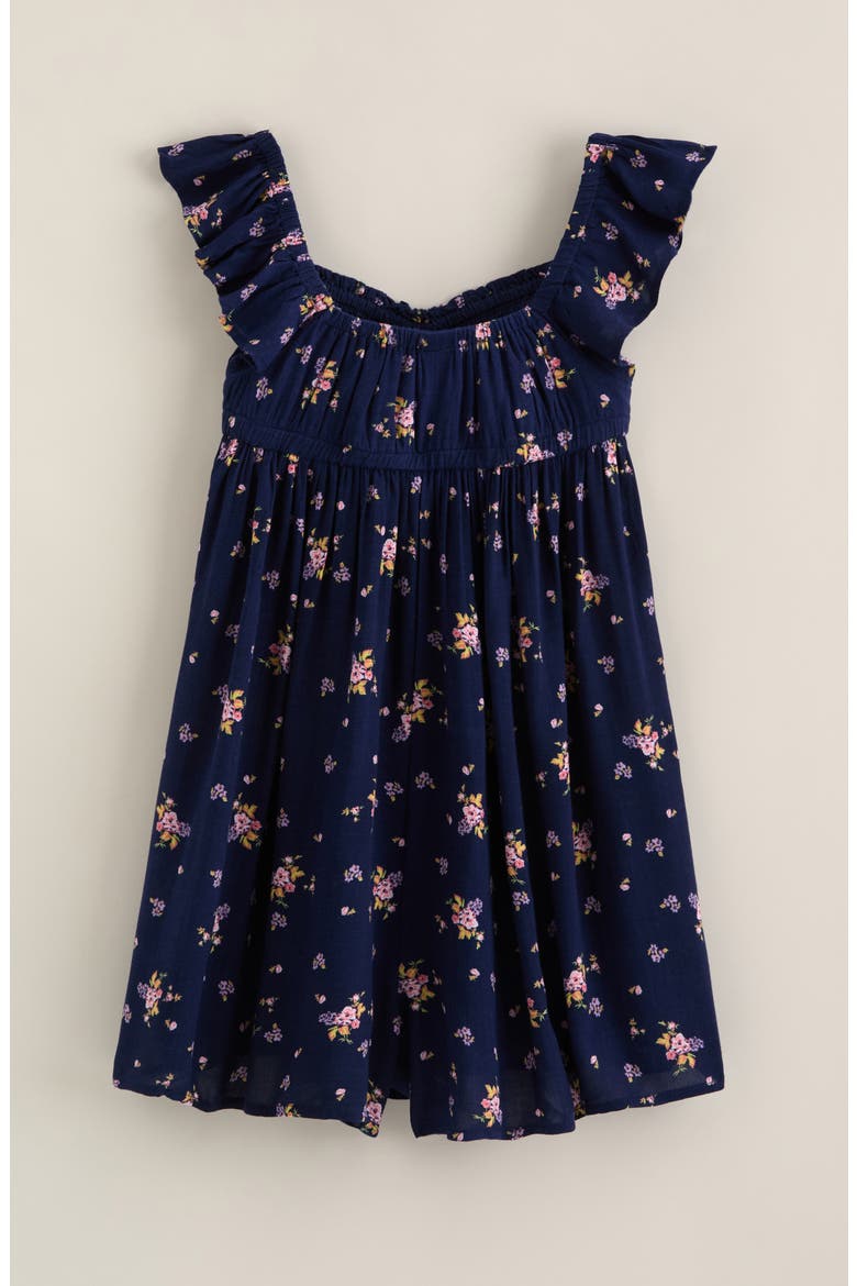 Kids' Flutter Sleeve Romper, Alternate, color, NAVY DENIM FIELD FLOWERS