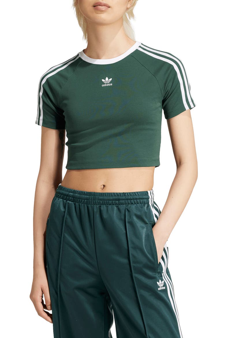 Adicolor 3-Stripes Crop T-Shirt, Main, color, MINERAL GREEN