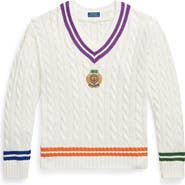 Polo Ralph Lauren Embroidered Cricket Cotton & Linen V-Neck Sweater