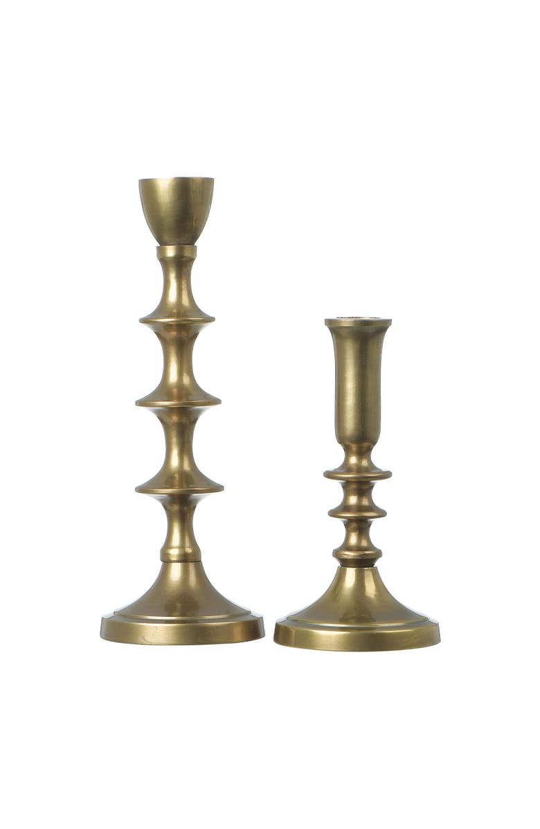 Storied Home Decorative Metal Taper Holders, Gold, Set of 2, Main, color, Gold