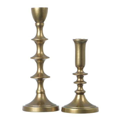Decorative Metal Taper Holders, Gold, Set of 2