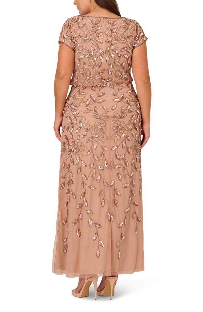 Adrianna Papell Beaded Blouson Gown, Alternate, color, Rose Gold
