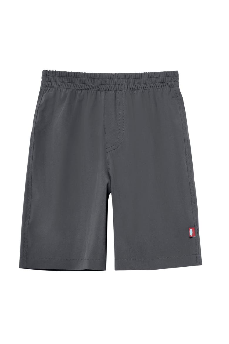 Boys Soft Stretch UPF 50+ Recycled Polyester Below-the-Knee Printed Swim Board Shorts, Main, color, Charcoal