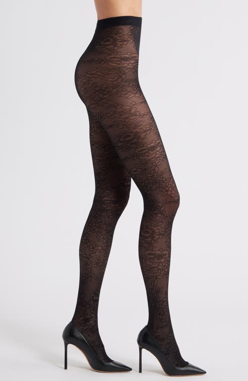 Nordstrom Sheer Floral Tights In Black
